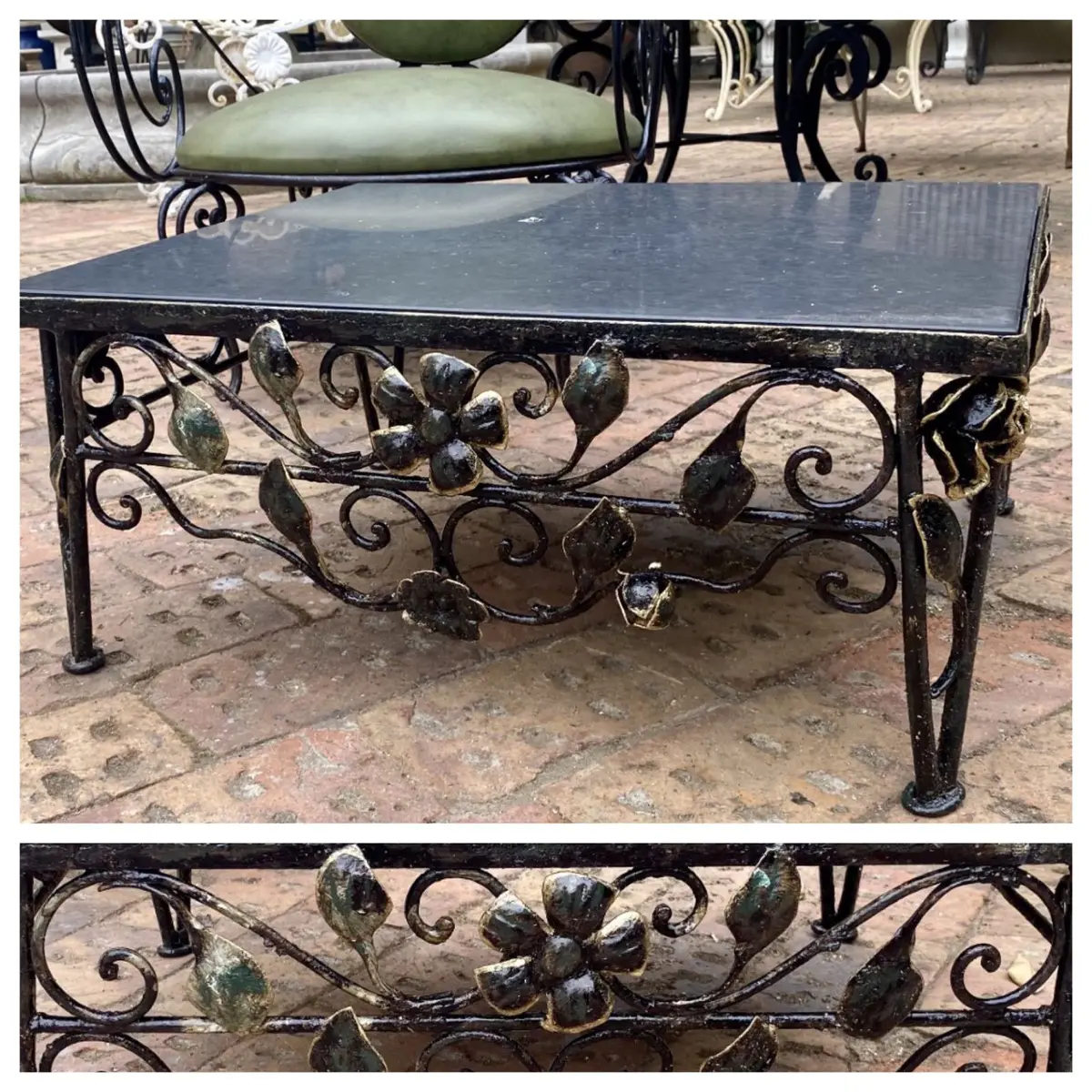 Wrought Iron Coffee Table With Polished Slate Top 1