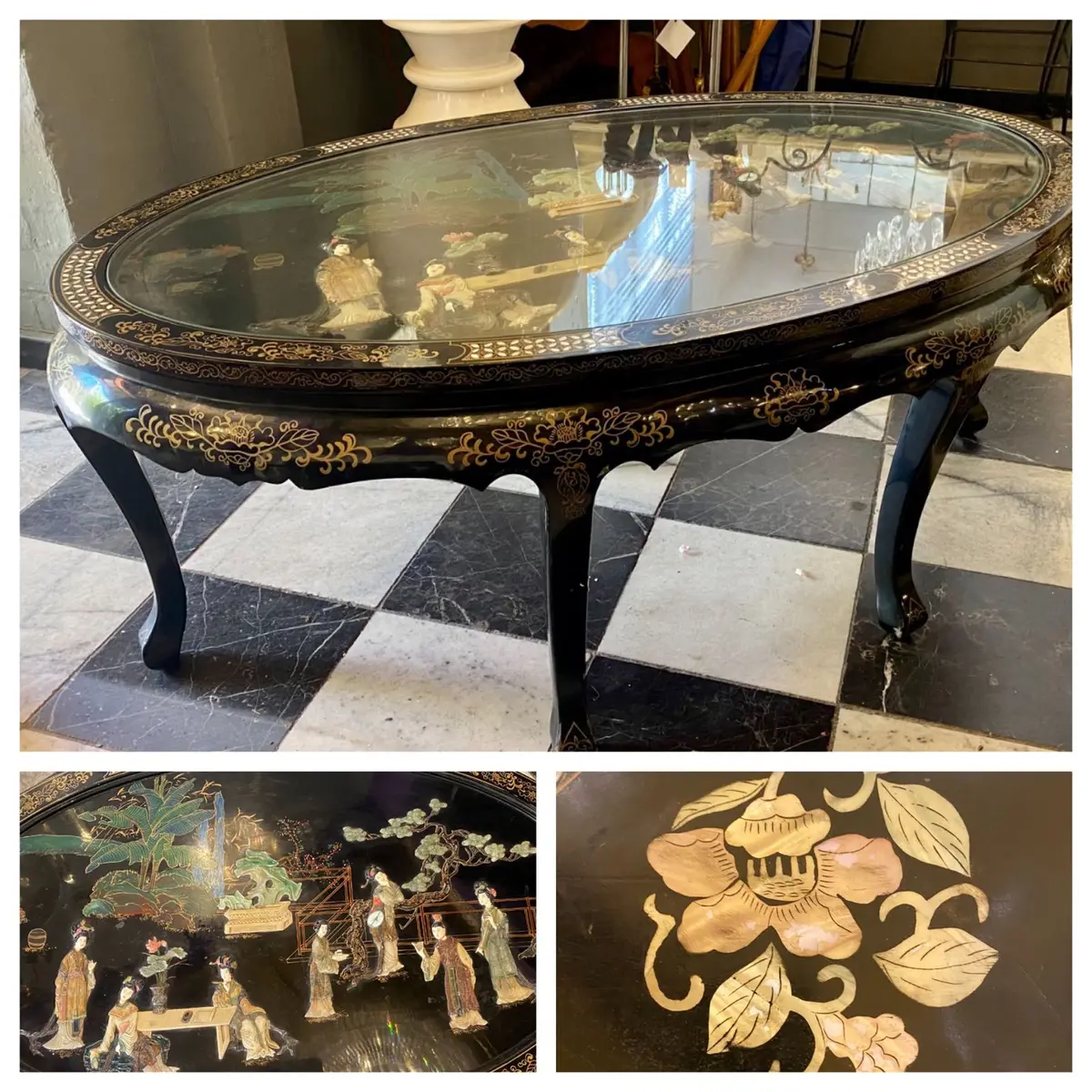 Japanese Hand Painted Coffee Table With Mother Of Pearl Inlay - Sold 1