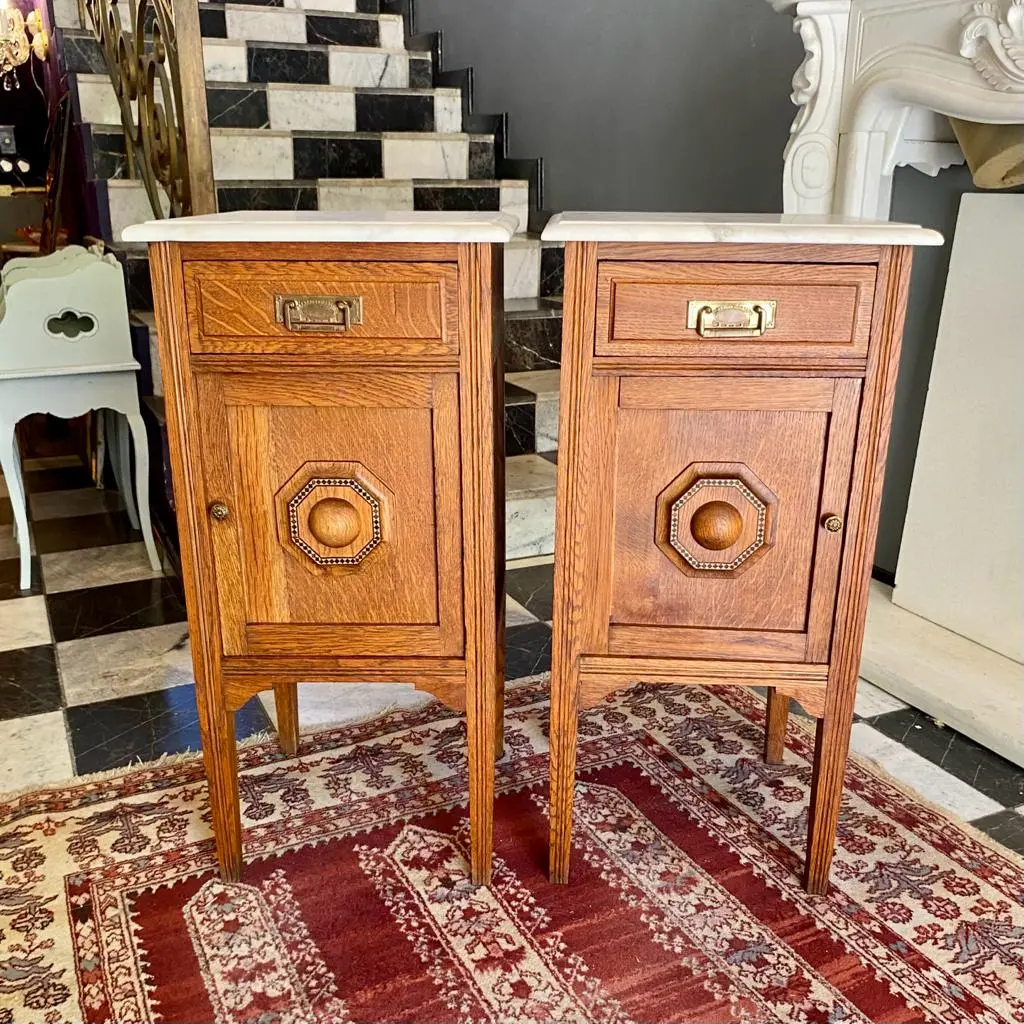 Antique Oak And Marble Bedside Pedestals - Sold 1