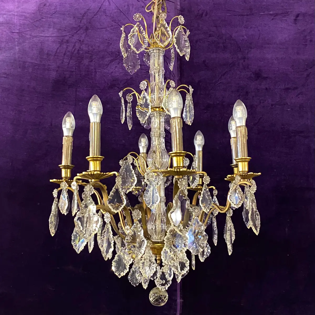 Absolutely Stunning Antique French Brass And Crystal Chandelier 1