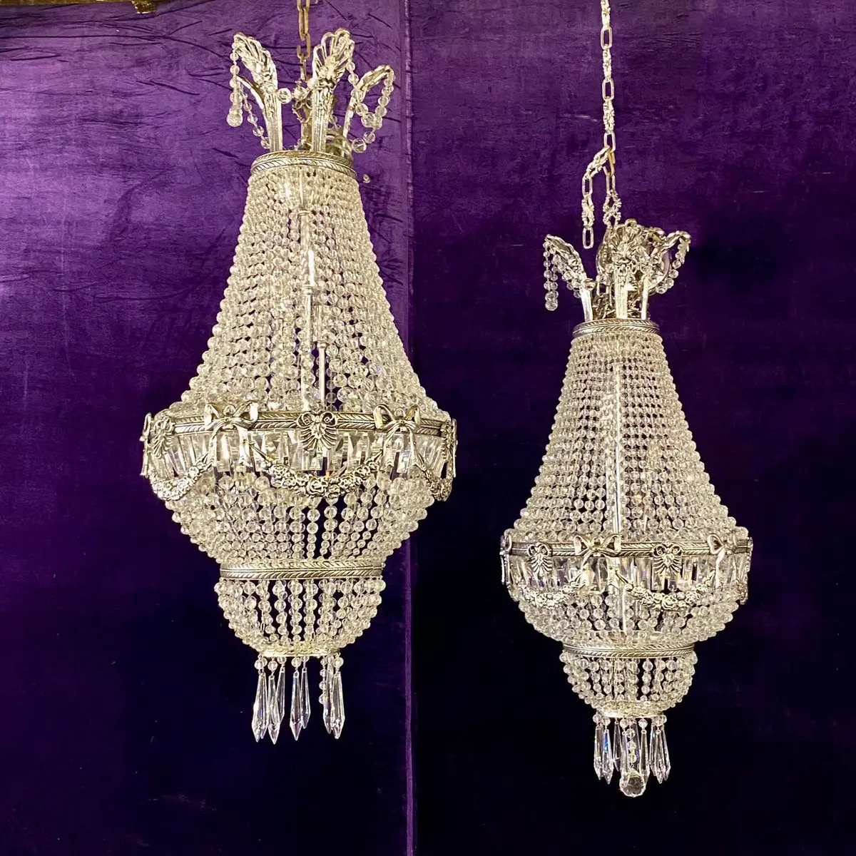 Stunning Antique Nickel Neoclassical Chandeliers - Sold 1