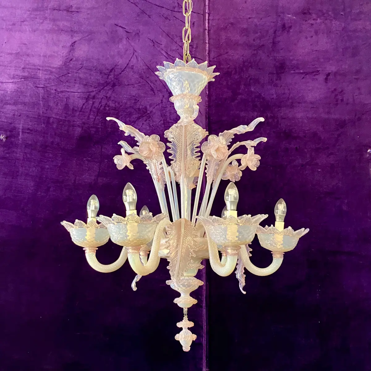 Absolutely Stunning And Unusual Milky Glass Pink Murano Chandelier - Sold 1