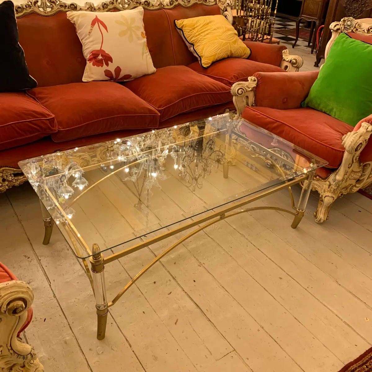 Vintage Brass And Glass Coffee Table - Sold 1