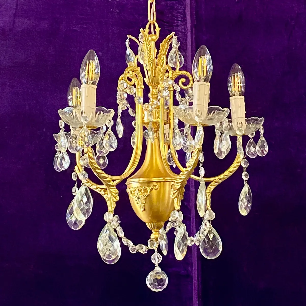 Beautiful Gilt Metal And Crystal Chandelier - Sold 1