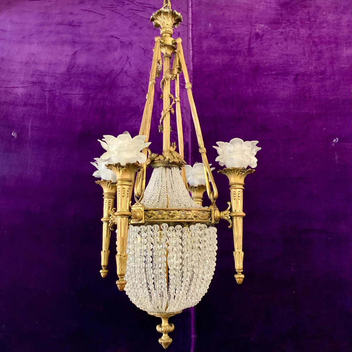 Charming Neoclassical Brass Chandelier 1