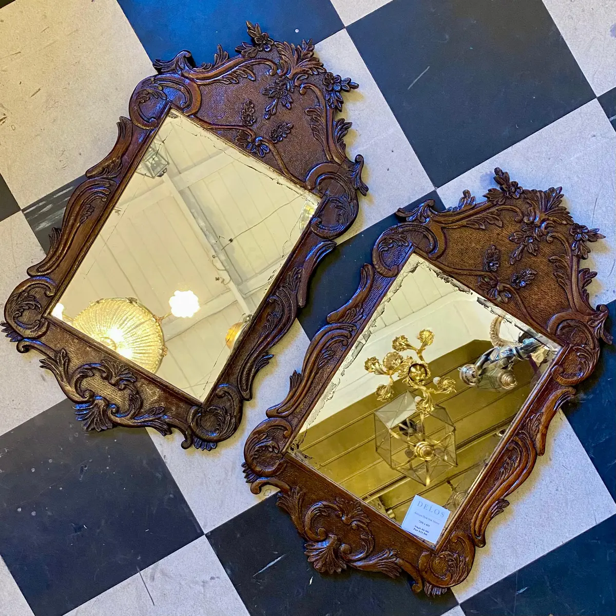 Pair Of Antique Dark Oak Mirrors 1