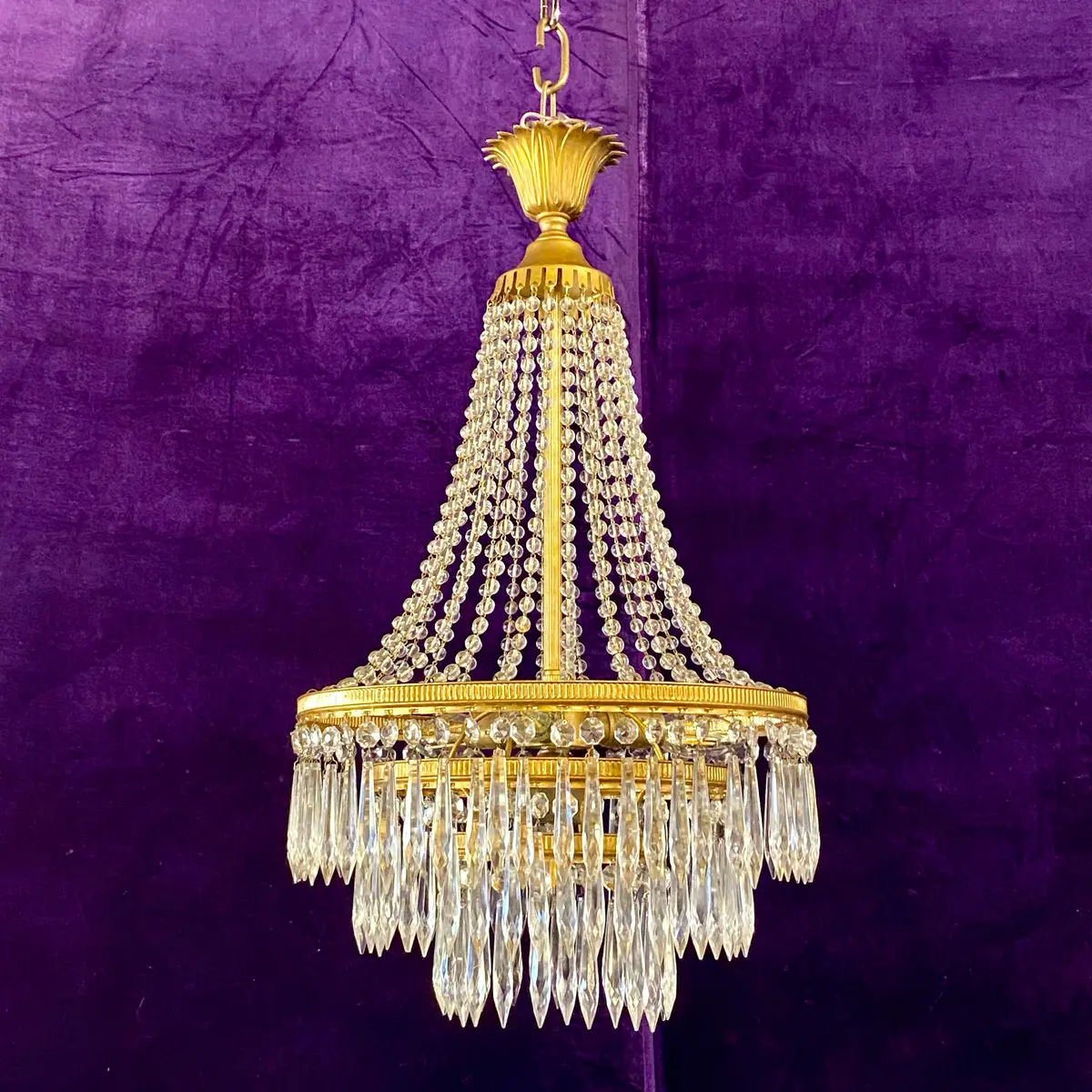Empire Era Gilt Metal And Crystal Chandelier, 20Th Century - Sold 1