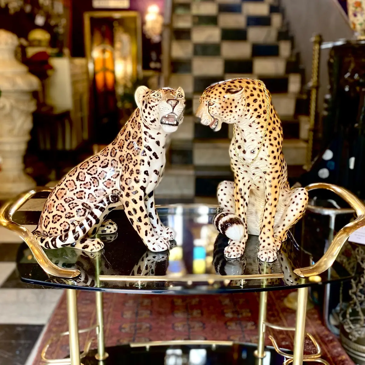 Italian Mid-Century Porcelain Leopard & Cheetah Sculptures By Ronzan - Sold 1