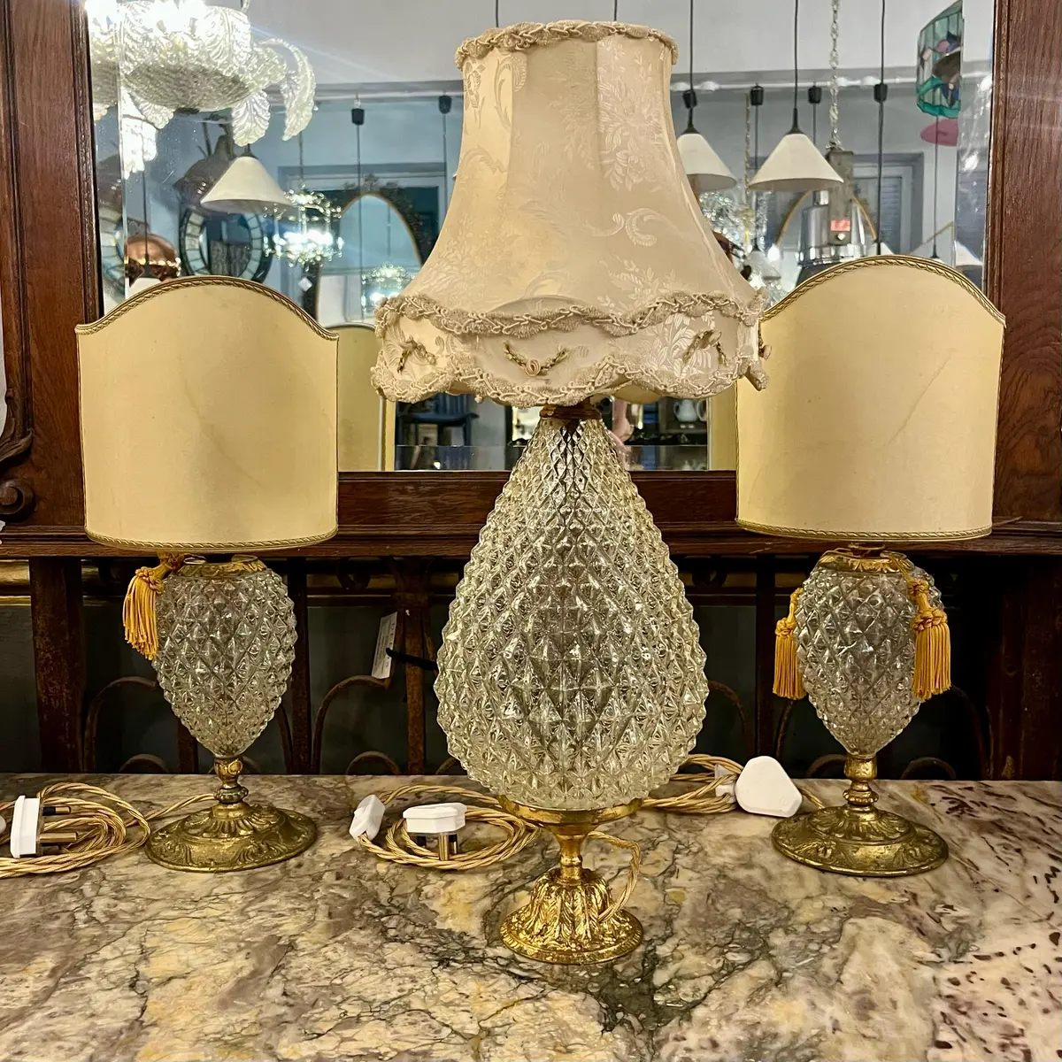 Trio Of Antique Crystal Lamps -Sold 1