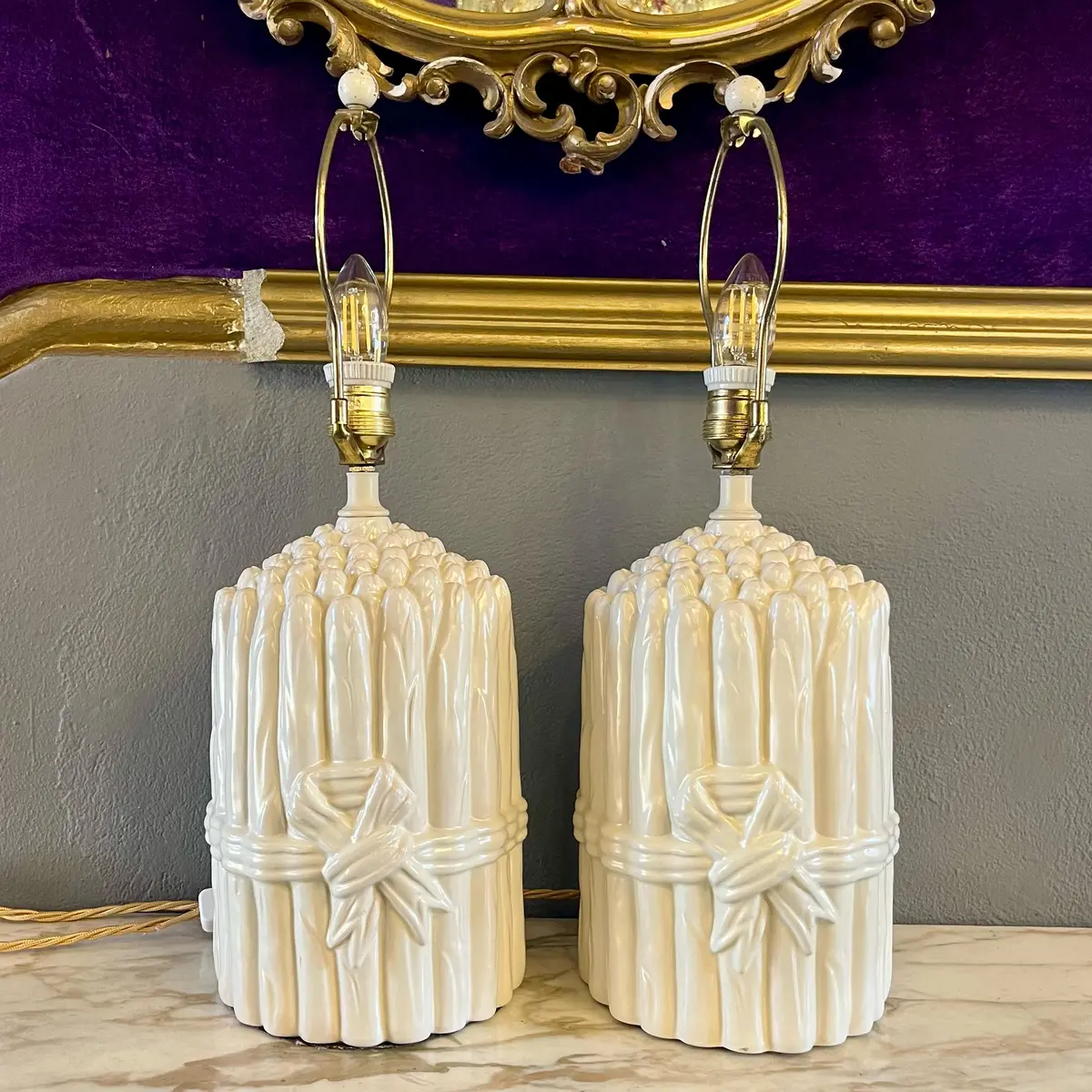 Pair Of Mid-Century Italian Ceramic Asparagus Bundle Lamps -Sold 1