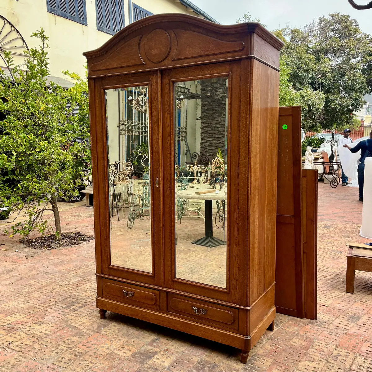 Tall Oak Armoire With Mirrored Doors, C. Early 20Th Century - Sold 1