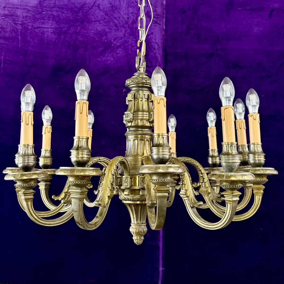 Antique Heavy Cast Brass Chandelier With Neoclassical Detailing, 19Th Century - Sold 1