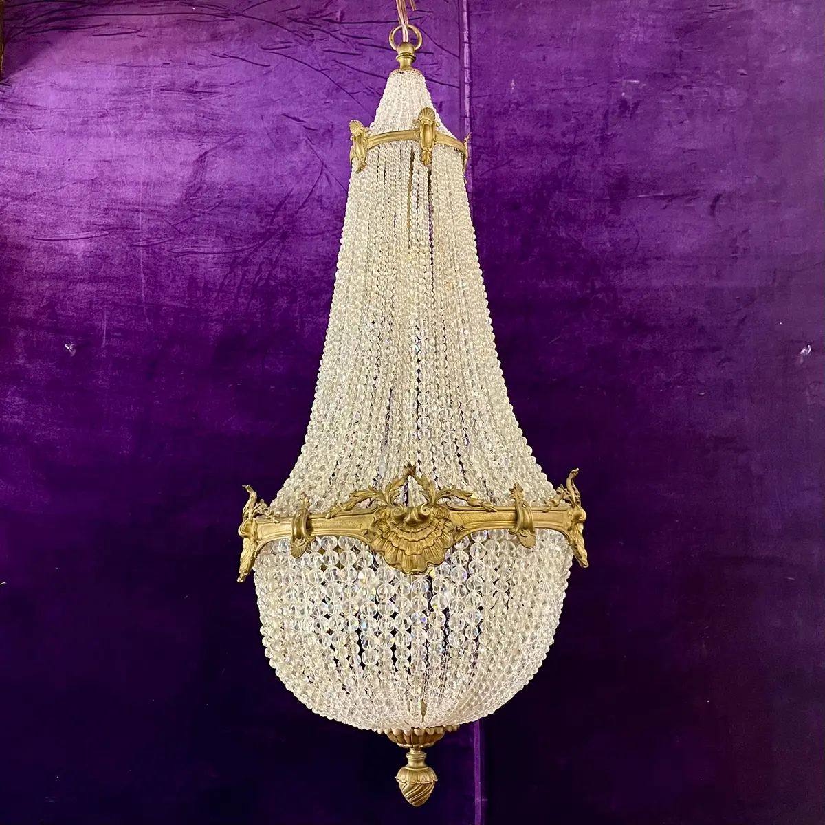 Rare Empire-Style Basket Chandelier With Cut Crystal And Gilded Brass, C. Late 19Th Century 2