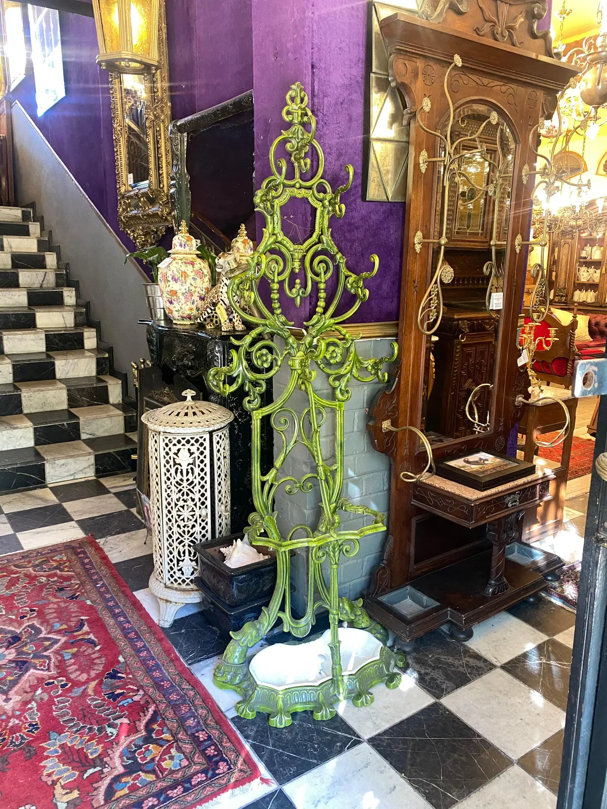 Incredible Art Nouveau Enameled Hall Stand 1