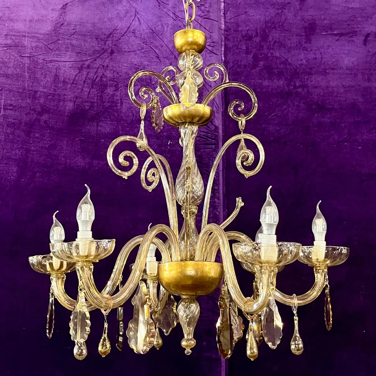Murano Glass Chandelier In Gold-Pagliesco Glass, Mid-20Th Century 1