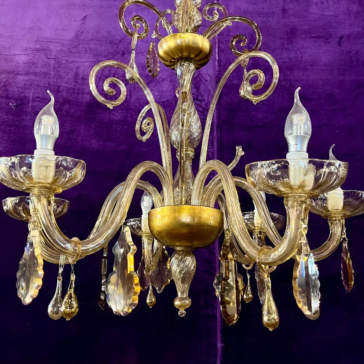 Murano Glass Chandelier In Gold-Pagliesco Glass, Mid-20Th Century 2