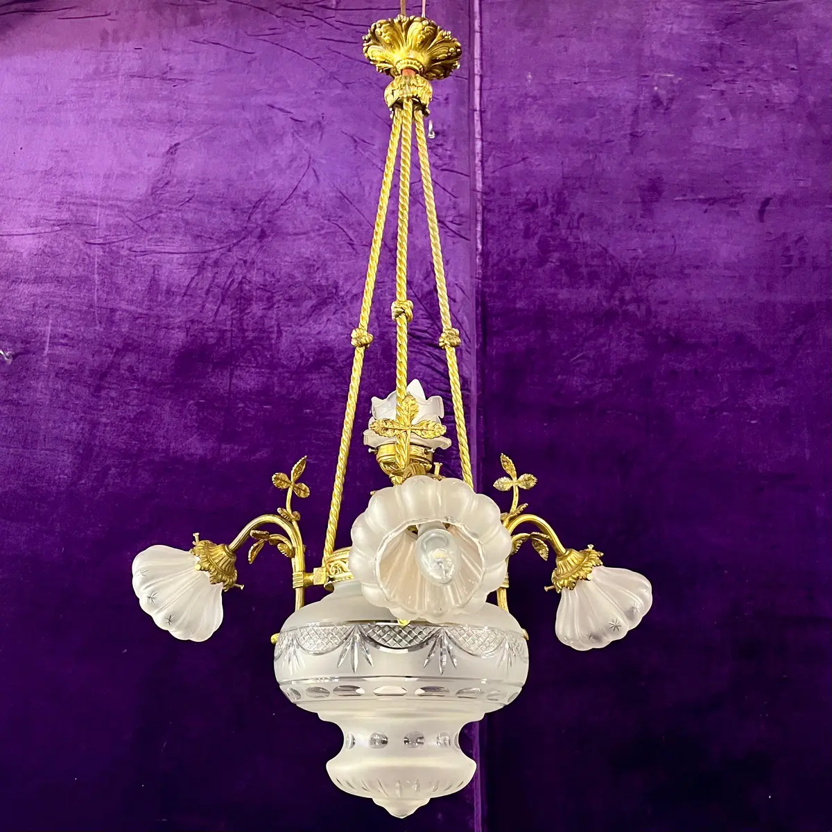 Empire Revival Gilt Bronze And Frosted Glass Chandelier, C. 1900 1