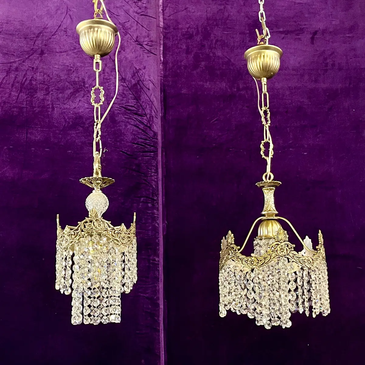 Near Pair Of Petite Italian Nickel And Crystal Pendants - Sold 1