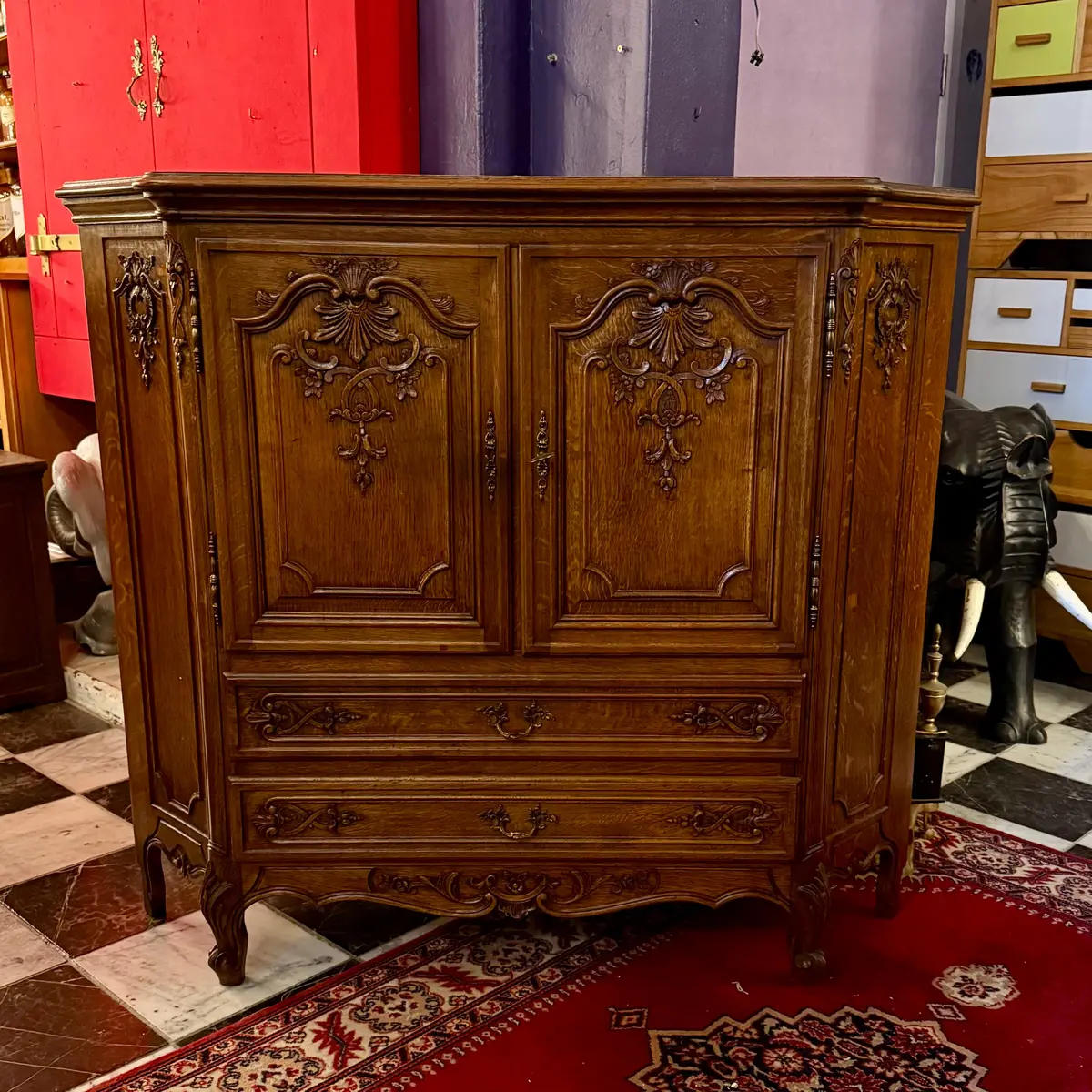 Carved French Oak Corner Cabinet With Drop-Down Shelf, C. Early 20Th Century 2