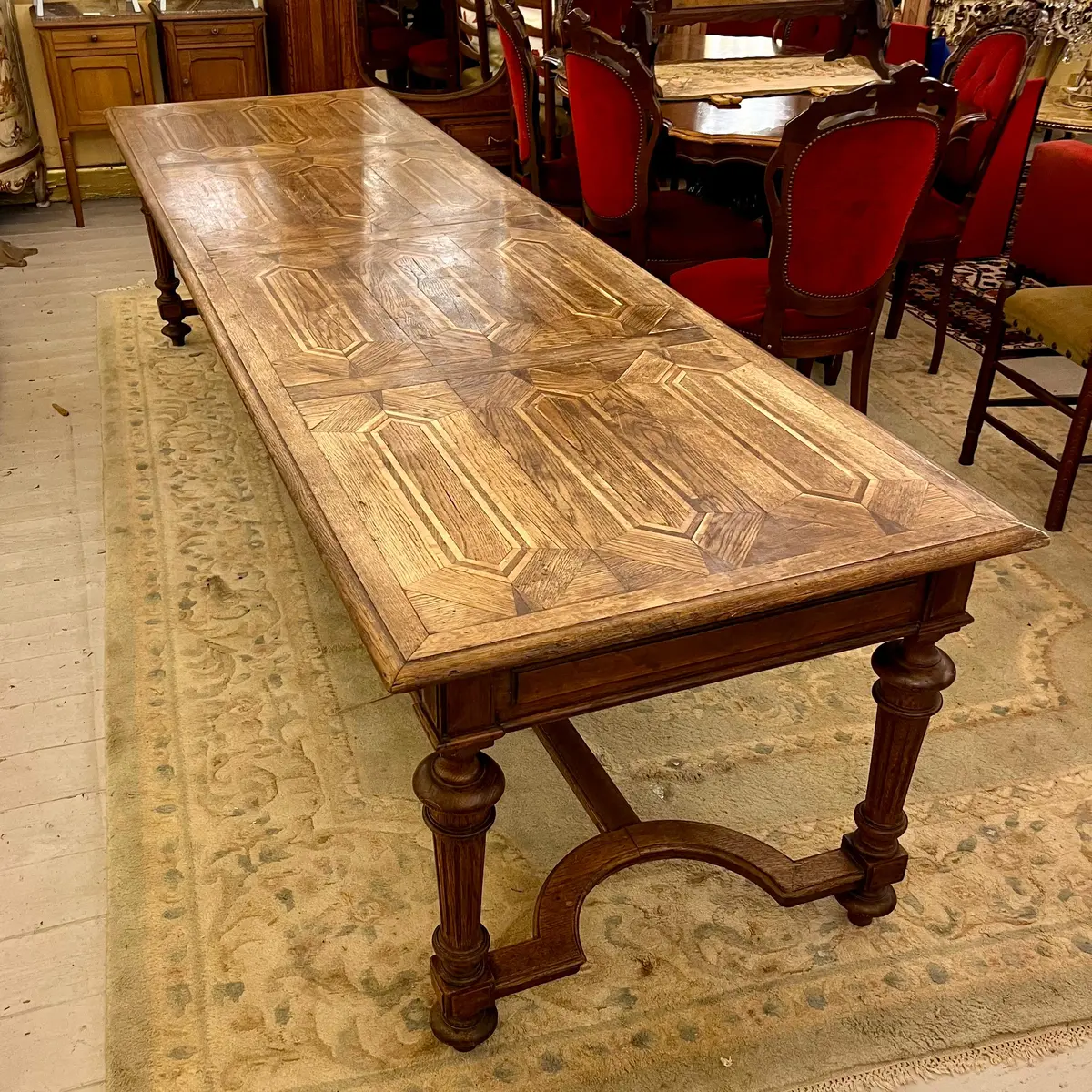 Large Oak Refectory Table With Inlay & Five Drawers, Early 20Th Century -Sold 1