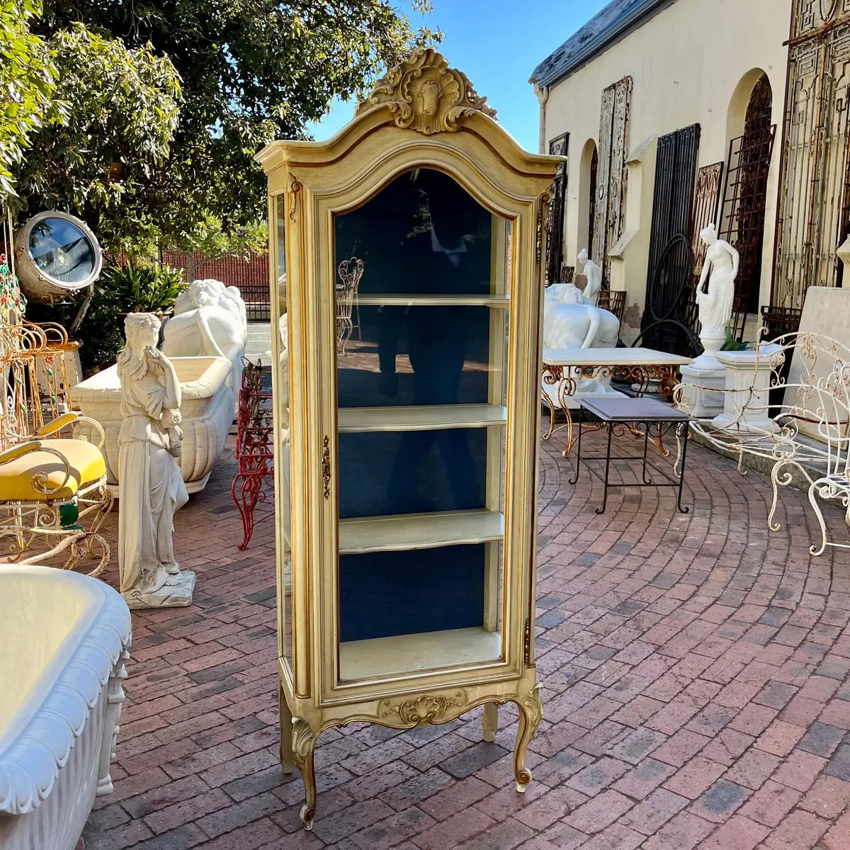 Antique French Buttercream Yellow Display Cabinet 1