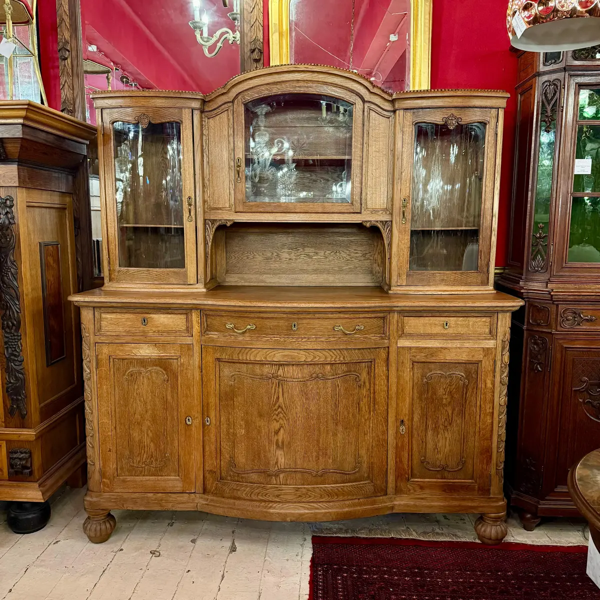 Antique French Oak Cabinet With Beautiful Glazed Doors, C. 1900 - Sold 1