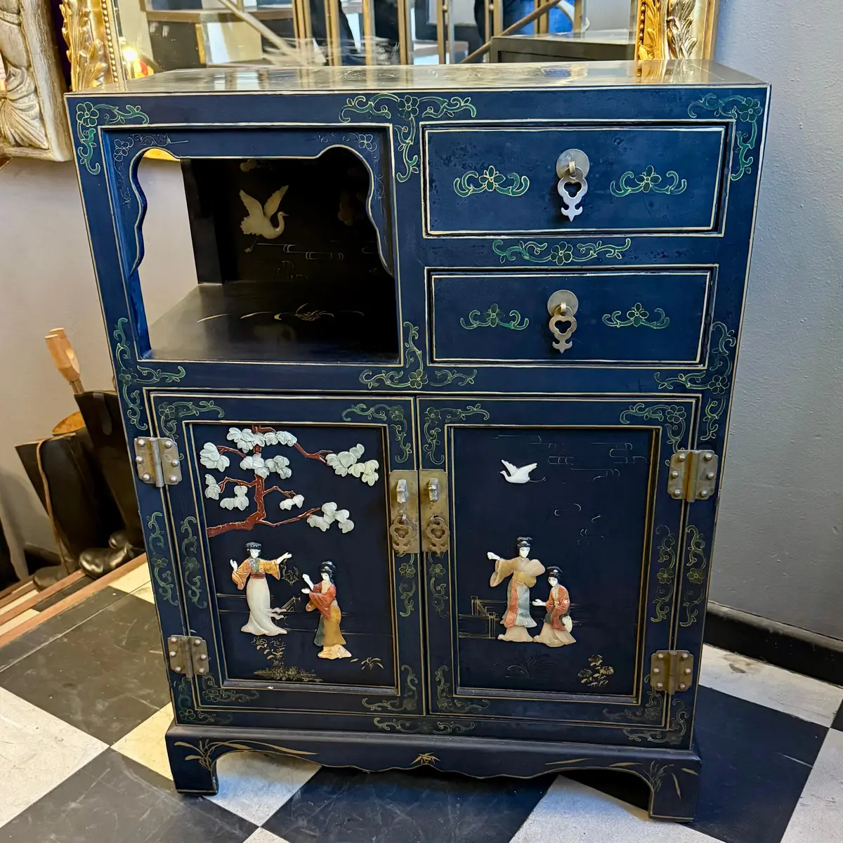 Chinese Lacquer Cabinet With Hardstone Detail, Mid-20Th Century - Sold 1