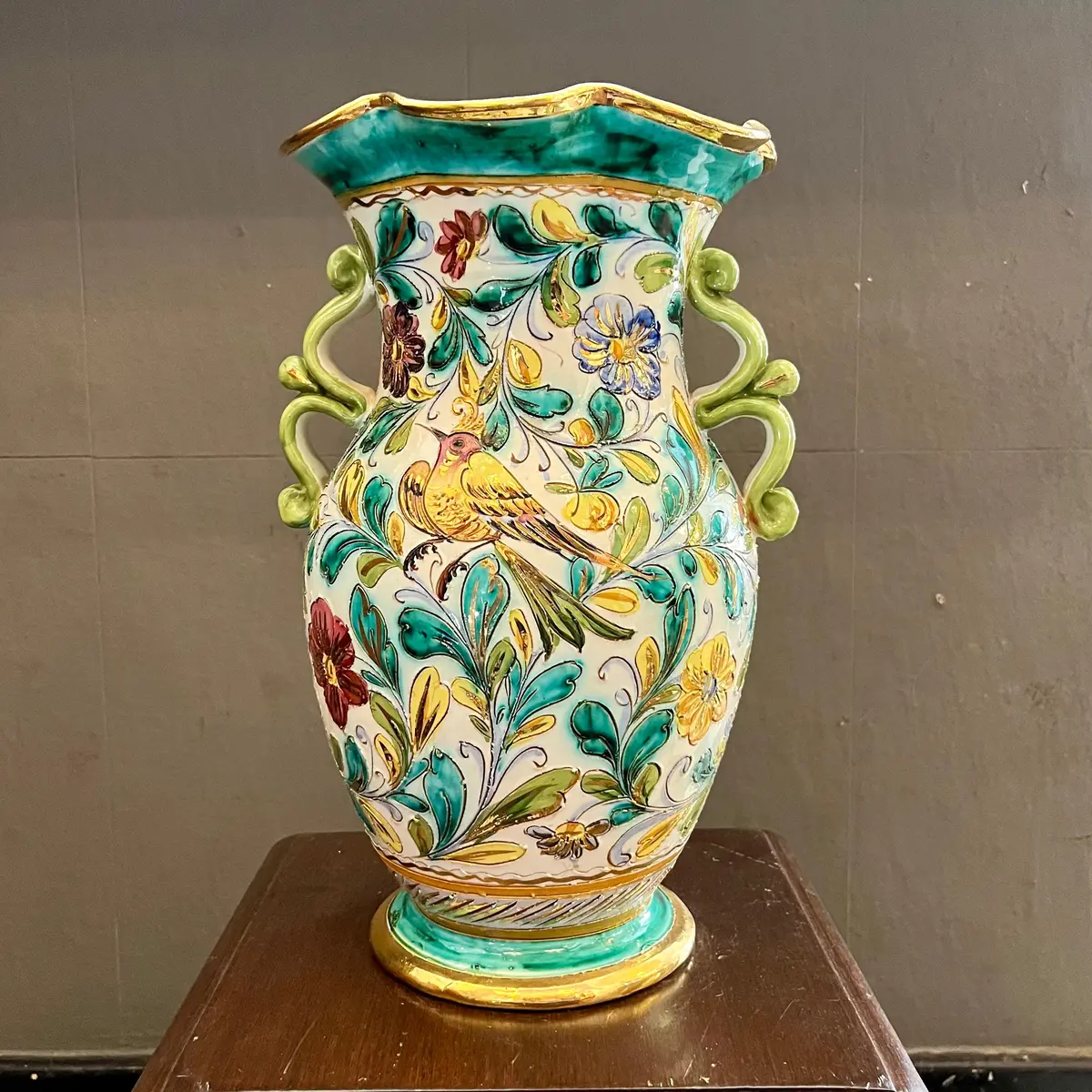 Large Hand-Painted Italian Majolica Vase, Signed And Dated 2001 - Sold 1