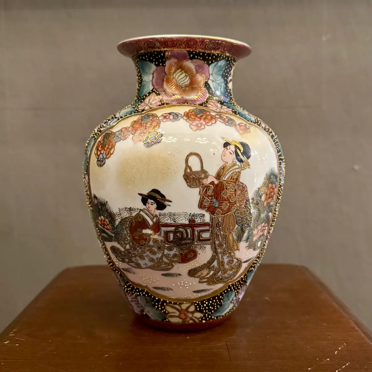 Vintage Hand Painted Satsuma Style Porcelain Vase - Sold 1