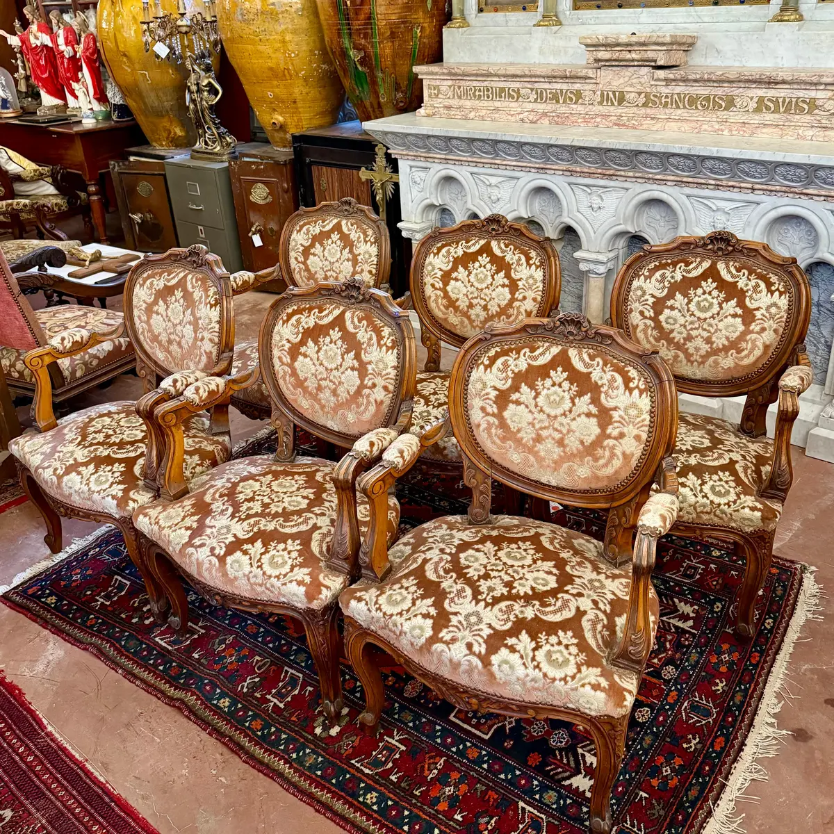 Set Of Six Louis Xv Style Walnut Armchairs, French, Late 19Th Century 1