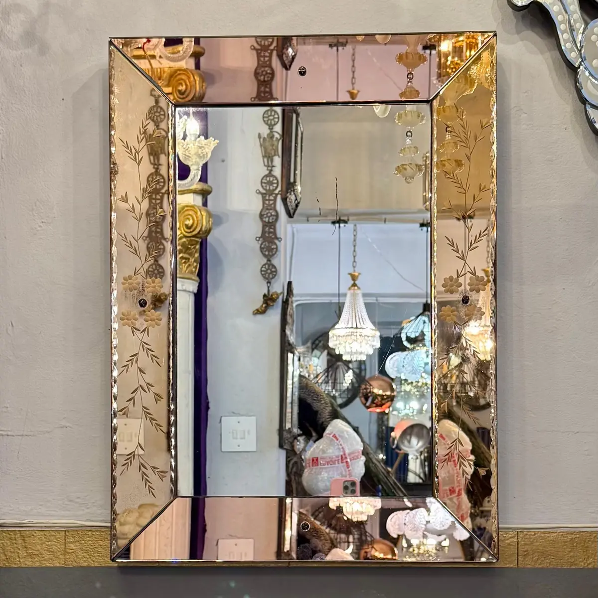 Vintage Rose Gold Venetian Etched Mirror, C 1930'S - Sold 1