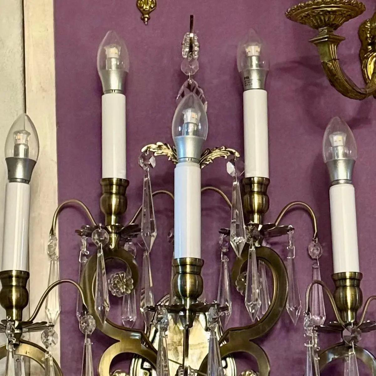 Brass And Crystal 5 Arm Wall Sconce 2