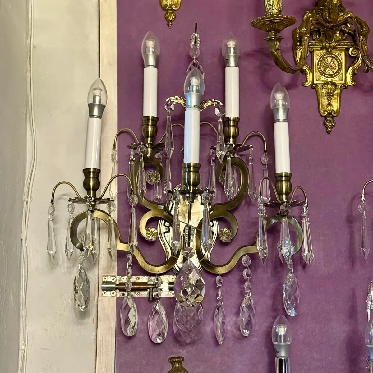 Brass And Crystal 5 Arm Wall Sconce 1