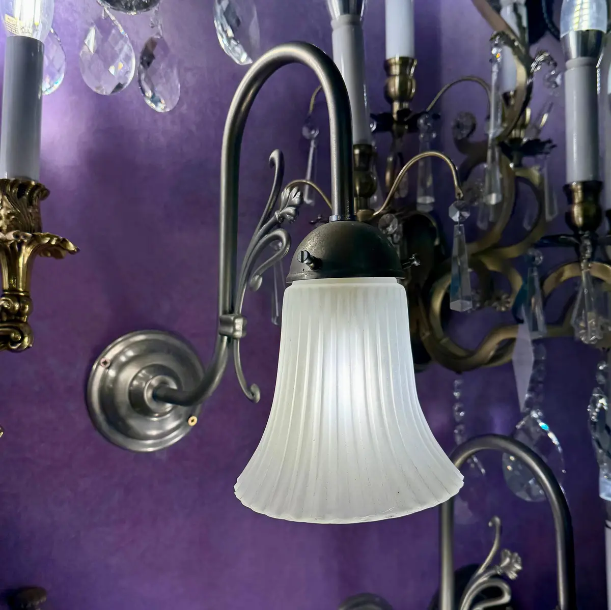 Modern Nickel Wall Lamp With Milk  Glass Shade - Sold 1
