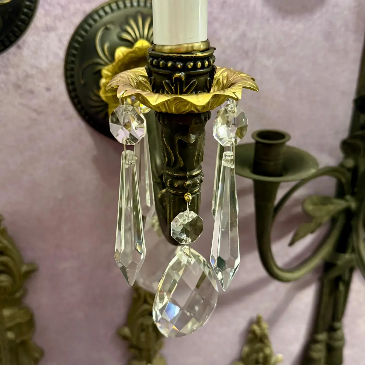 French Style Matte Black Wall Sconce With Gilt Detail- Sold 2