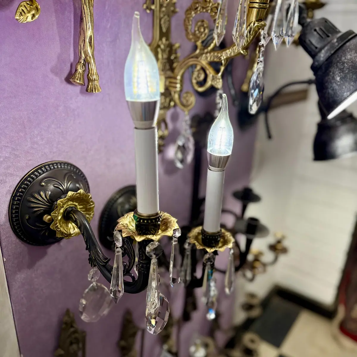 French Style Matte Black Wall Sconce With Gilt Detail- Sold 1