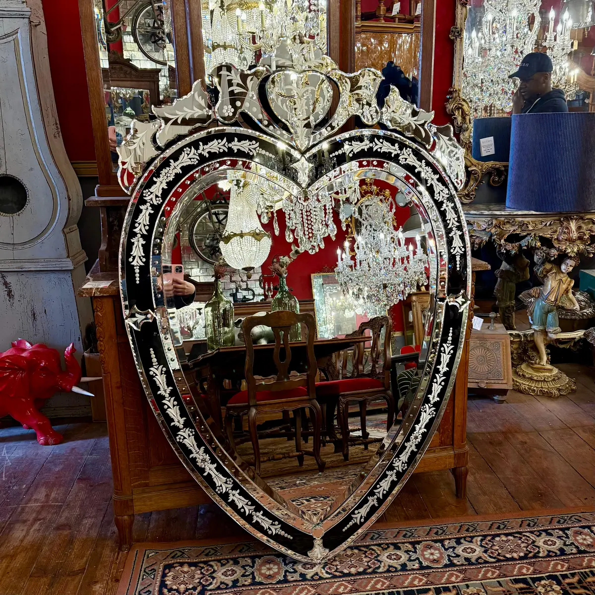 Large Black Heart Shaped Venetian Mirror 1