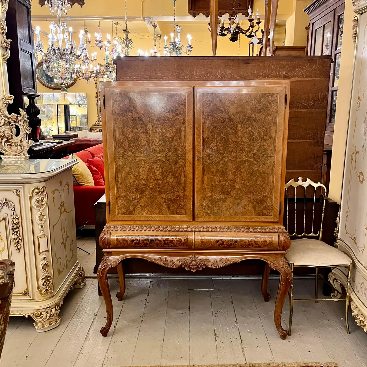 Italian Inlaid Walnut Secretaire, C. 1950S - Sold 1
