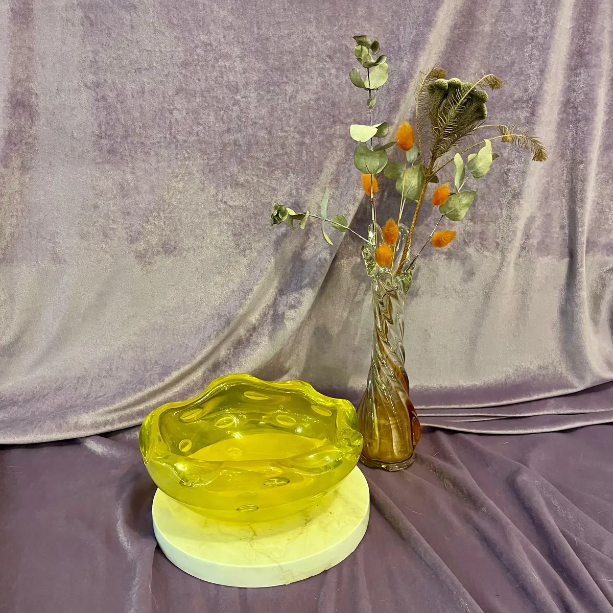 Vintage Murano Ashtray With Controlled Bubbles In Lemon Yellow - Sold 1