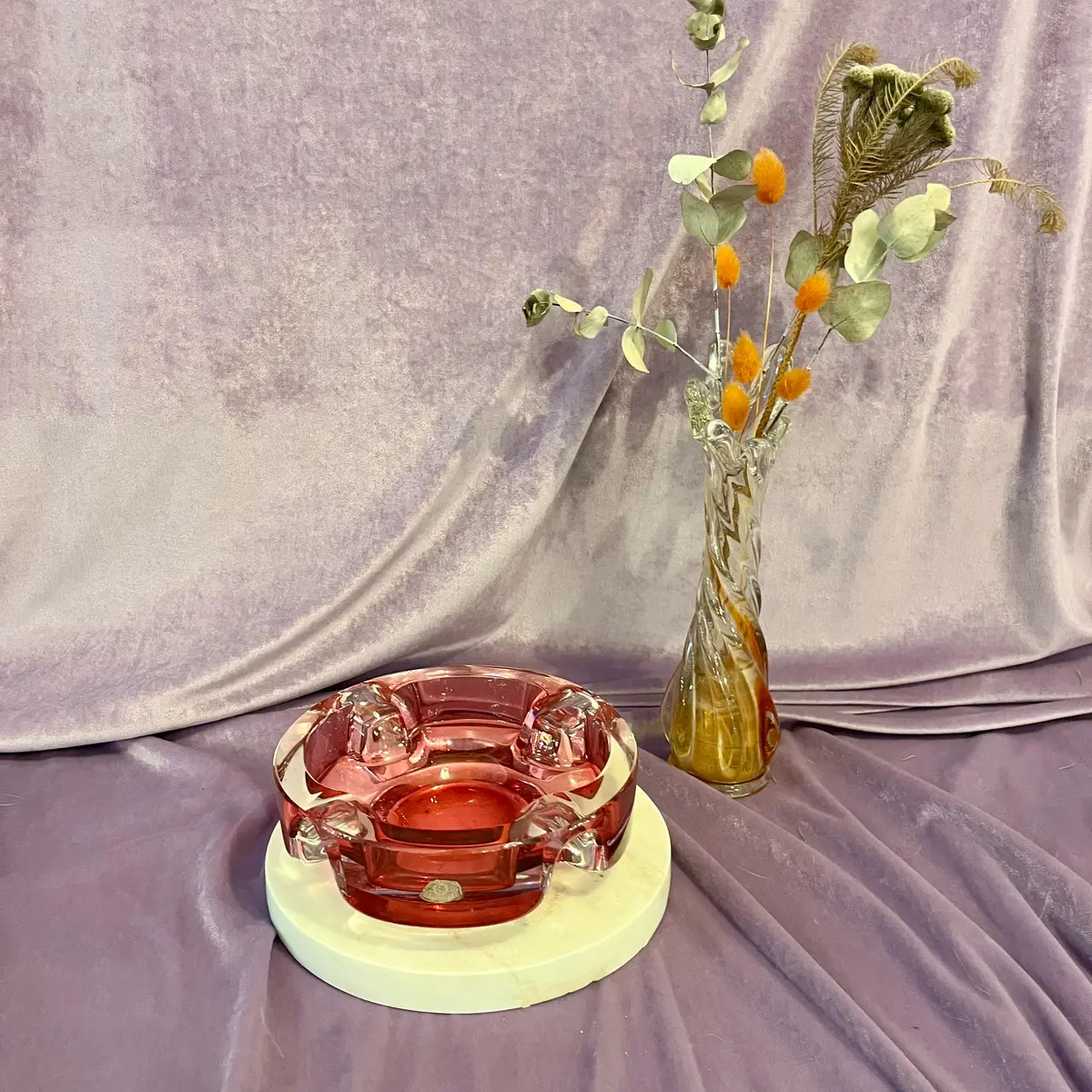 Vintage Ruby Red Glass Ashtray, Val St. Lambert Style, Belgium C. 1950S - Sold 1