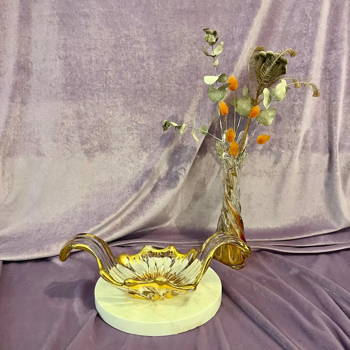 Vintage Glass Bowl With Gold Accent Trim - Sold 1