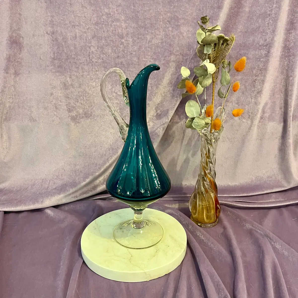 Sweet Vintage Teal Glass Water Pitcher 1