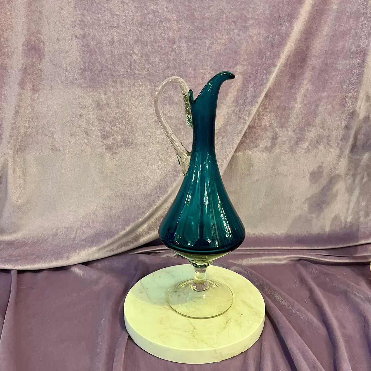 Sweet Vintage Teal Glass Water Pitcher 2