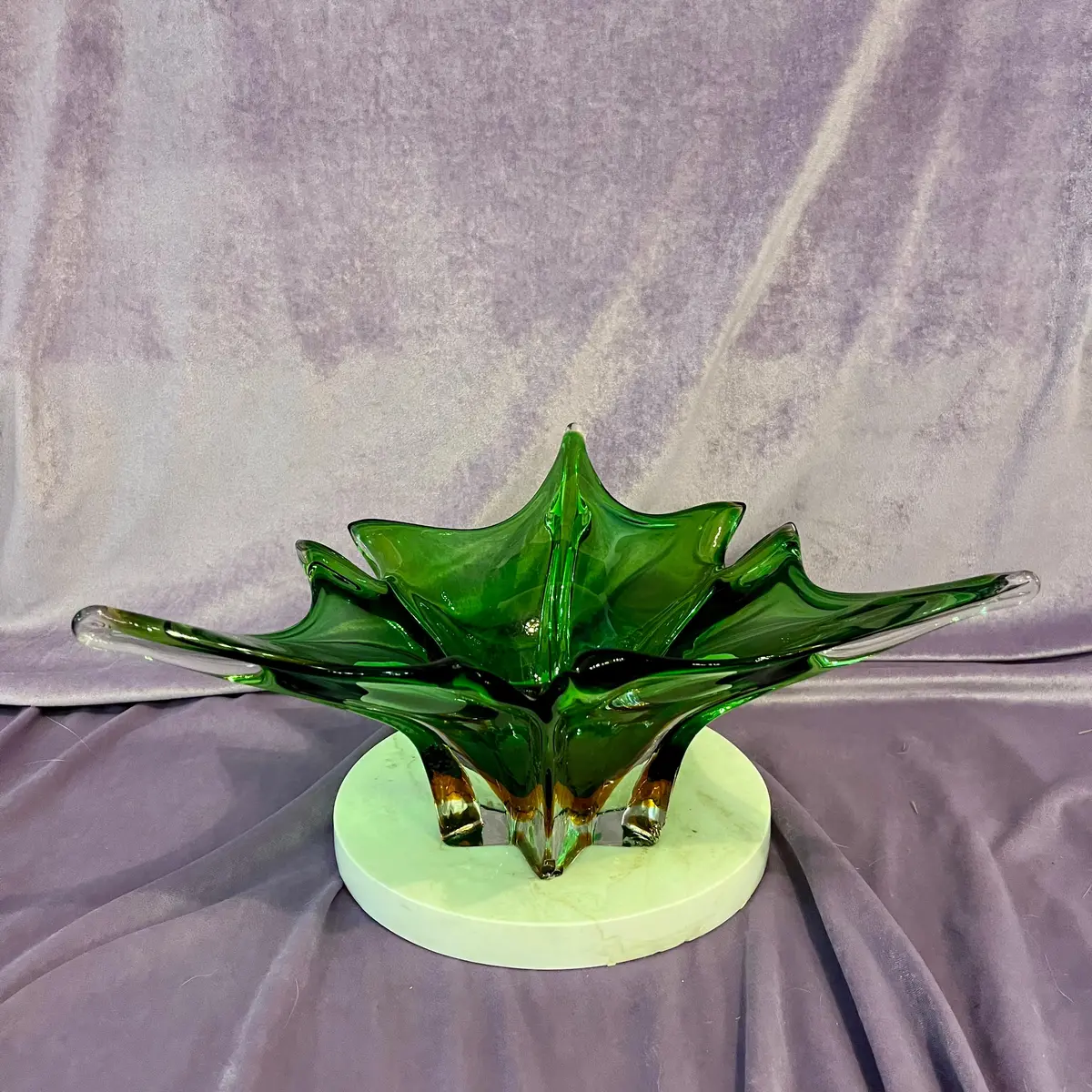 Large Green Murano-Style Art Glass Centrepiece On Marble Base, C. Mid-20Th Century - Sold 1