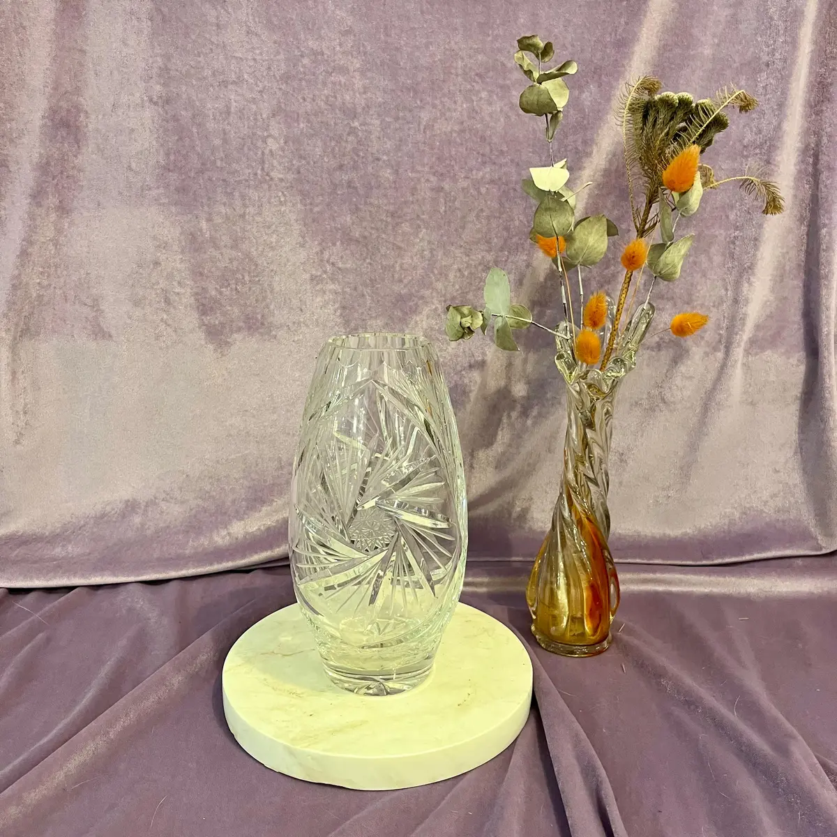 Beautiful Crystal Tapered Vase With Twisted Star Burst Etching 1