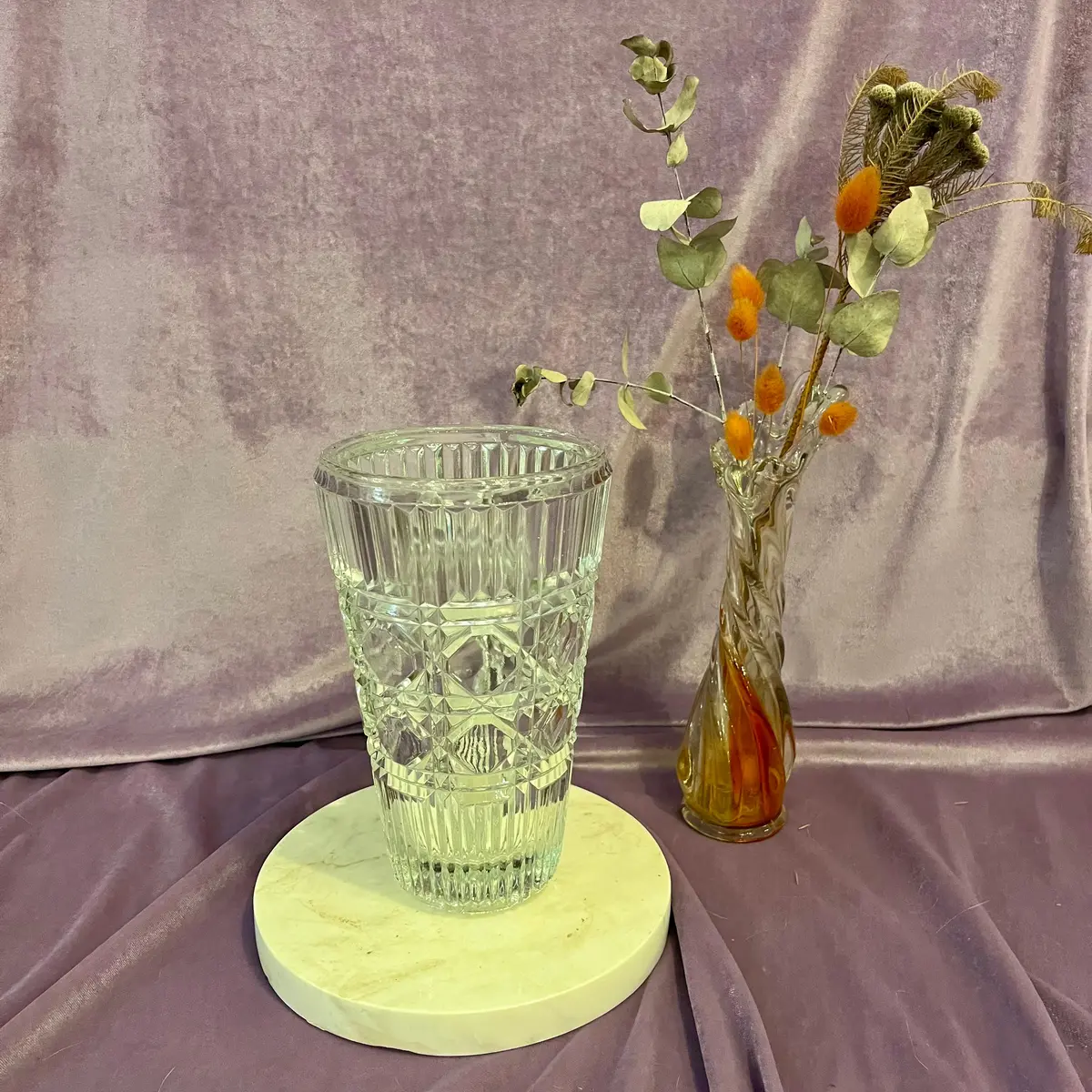 Cut Crystal Vase With Geometric Diamond Patten 1