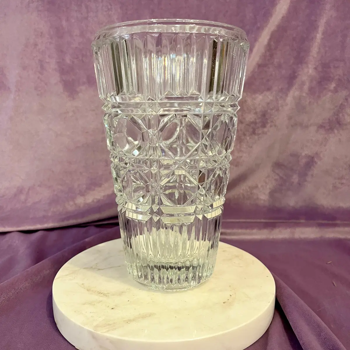 Cut Crystal Vase With Geometric Diamond Patten 2