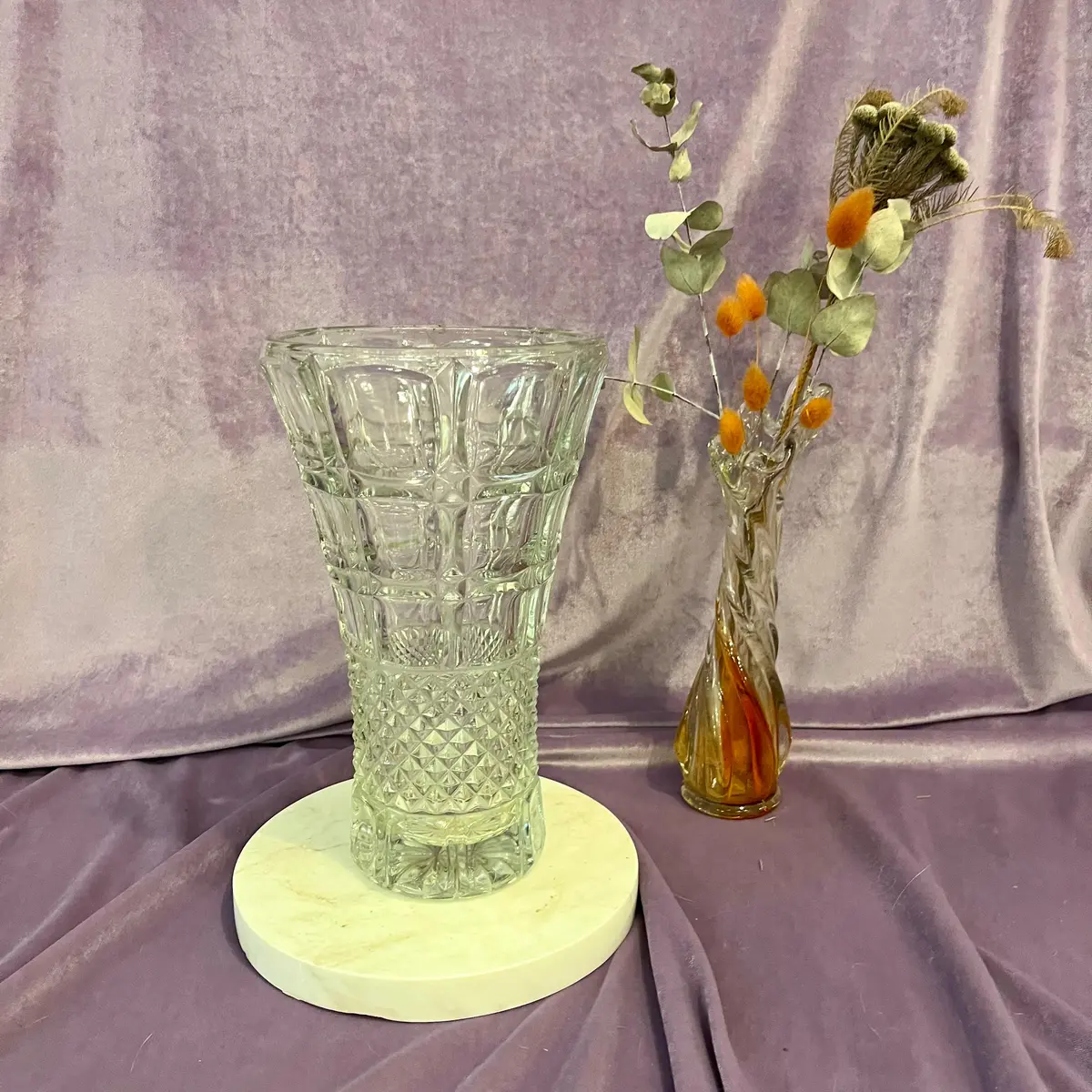 Cut Crystal Trumpet Vase With Diamond Base And Geometric Detailing 1