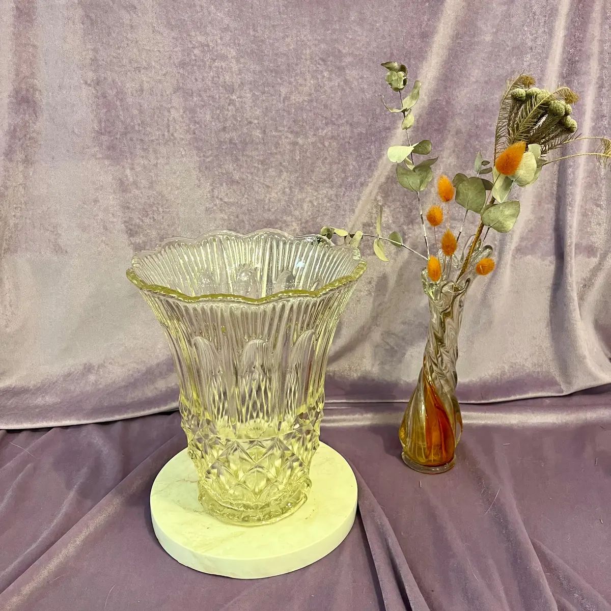 Amber Tinted Crystal Vase With Scalloped Rim 1