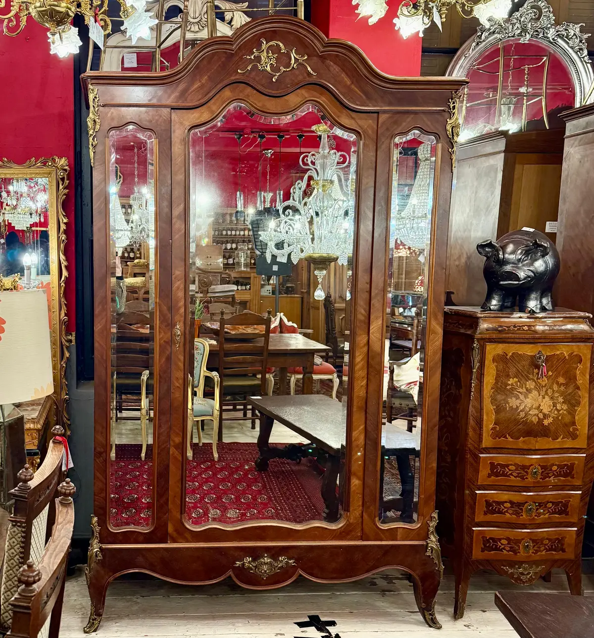 French Louis Xv-Style Large Mirrored Armoire, C. 1890 1